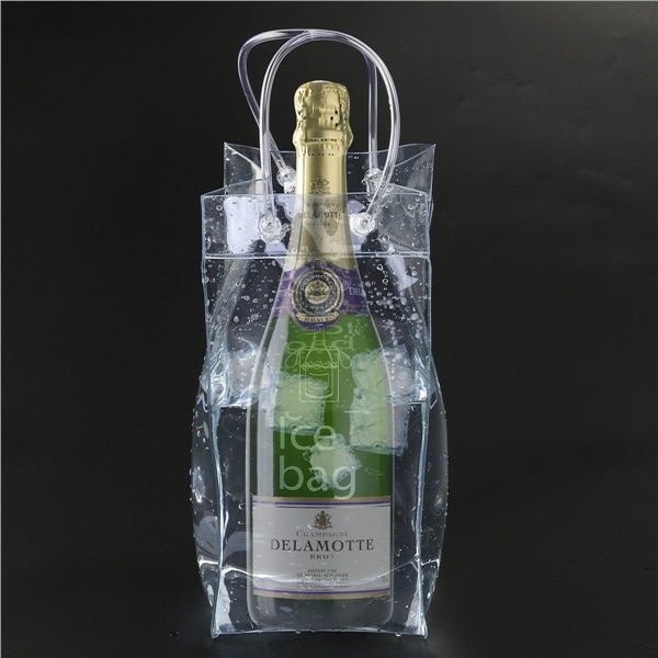 1X dauerhaft Klar transparent PVC Champagner Wein Eis Beutel Kühltasche mit Griff