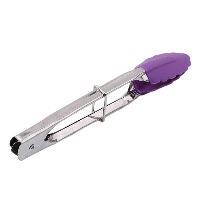 1 Pc BBQ Tongs Silicone Cover Food Tongs Lock Barbecue Clip Clamp Stainless Steel Bread Tongs Kitchen Tools: type1purple