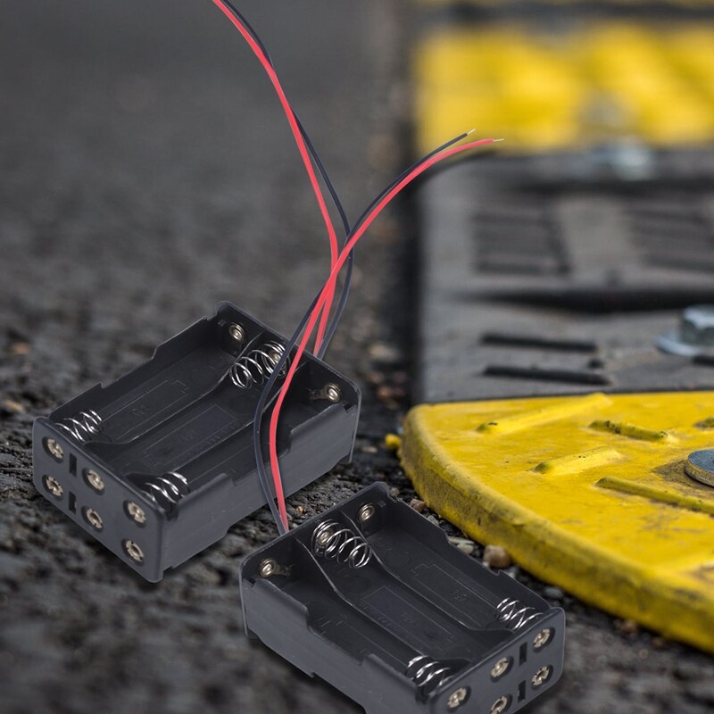 4 Stuks Wired 6X1.5V Aaa Batterij Houder Plastic Case Opbergdoos Zwart