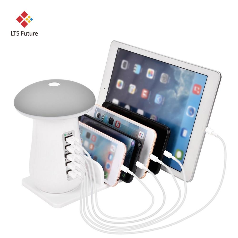 Multi 5 Port Charging Dock Tablet Qc 3.0 Quick Charge Desktop Lamp Lader Station Meerdere Usb Voeding Snelle Telefoon laders