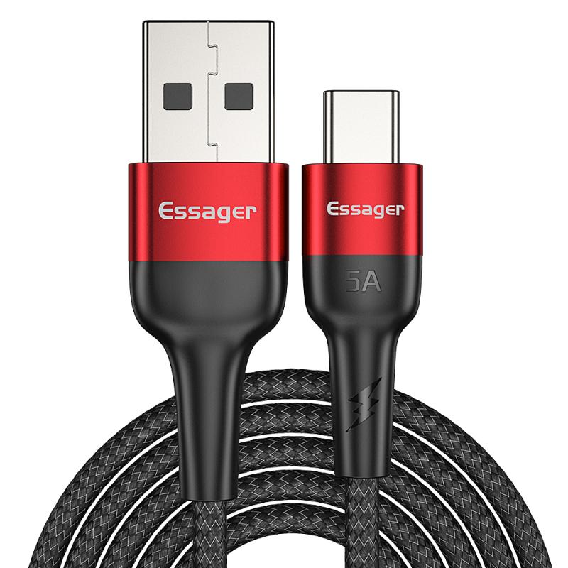Essager 5A USB Tipo C Cavo Per Huawei Compagno di 30 P30 P20 Pro Lite Sovralimentare USBC Tipo-C Veloce di carico del Caricatore del Cavo del Cavo di USB-C: red / 2m