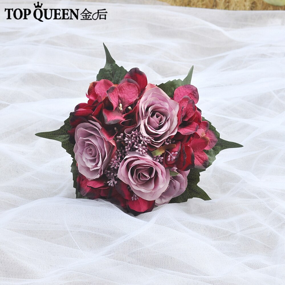 Topqueen  f20 bryllup bukett peon bukett burgunder blomst brudepiker dekorasjon blomster ekte touch bukett røde blomster mariage: Default Title