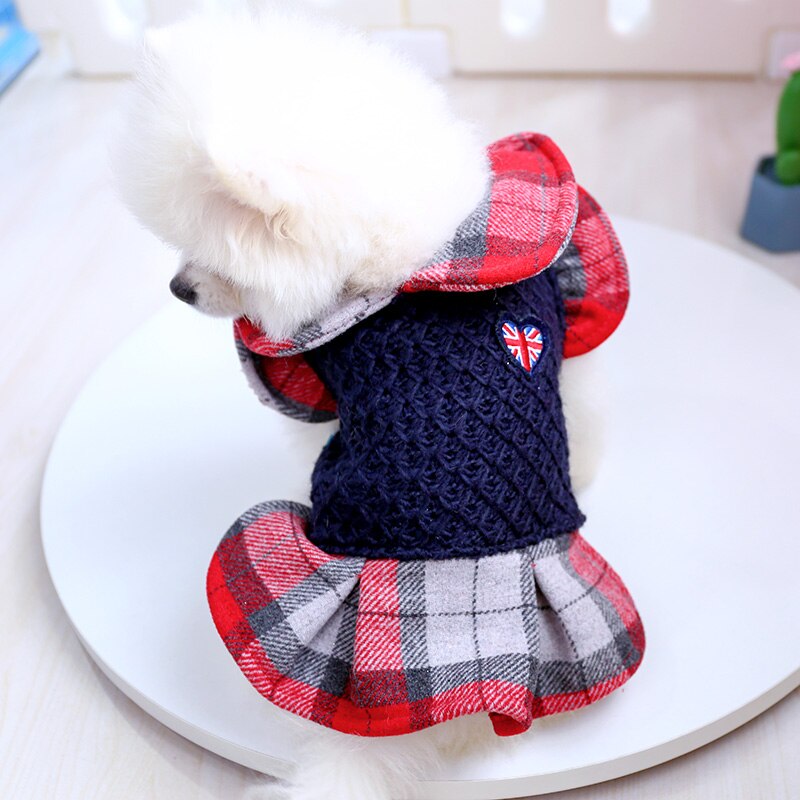 Petciecle Huisdier Herfst En Winter Jurk Teddy Bichon Hond Kleding Pomeranian Puppies Schattige Pop Kraag Plaid Rok