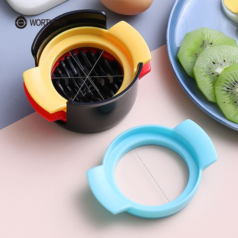 WORTHBUY Multifunctionele 3 In 1 Ei Cutter Plastic Fruit Ei Slicer Met 18/8 Roestvrij Staaldraad Keuken Accessorie Ei Gereedschap