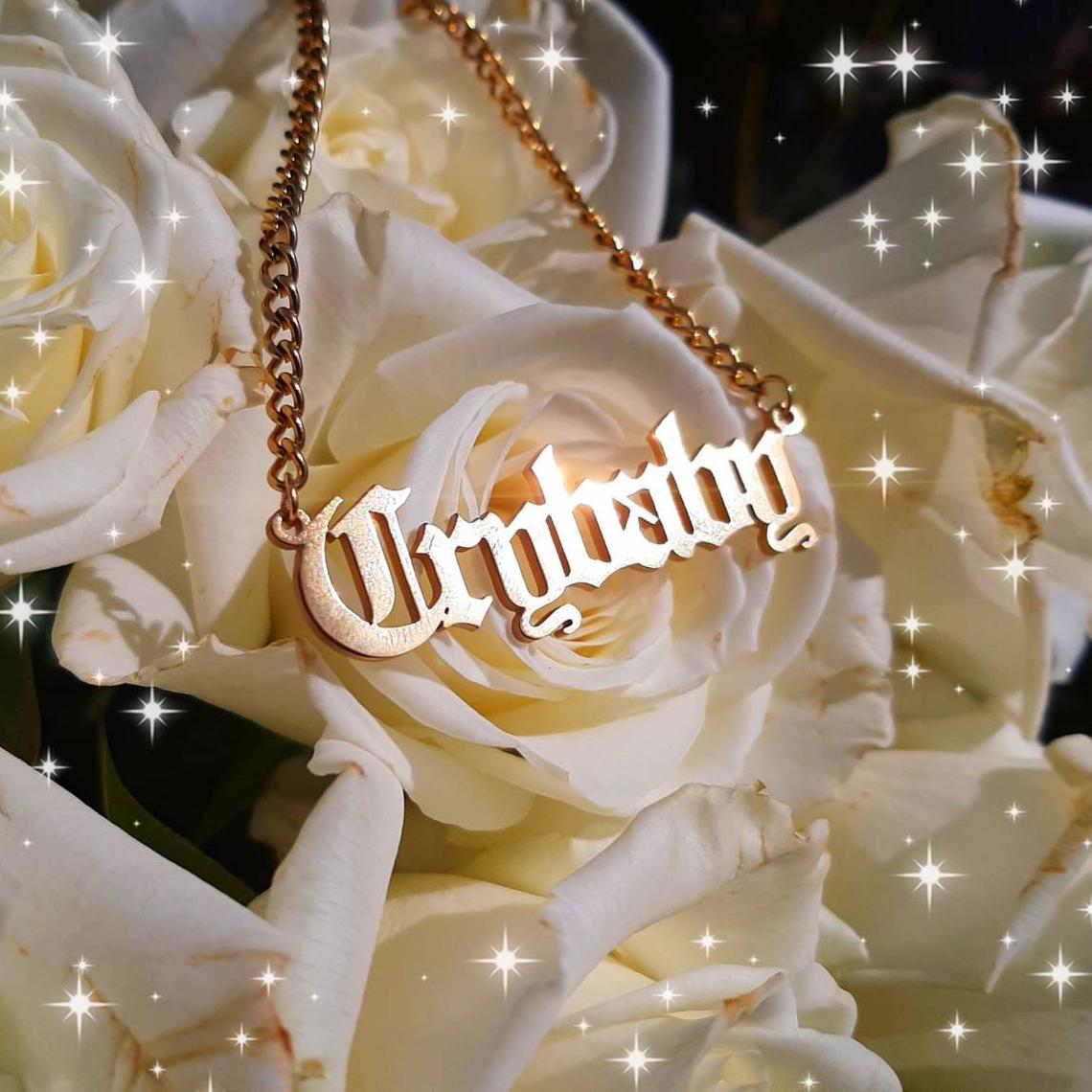 Gothic Crybaby Necklace Charm Pendant Cursive Font Choker Necklace Hip Hop Jewelry Old English Babygirl Birthday BFF