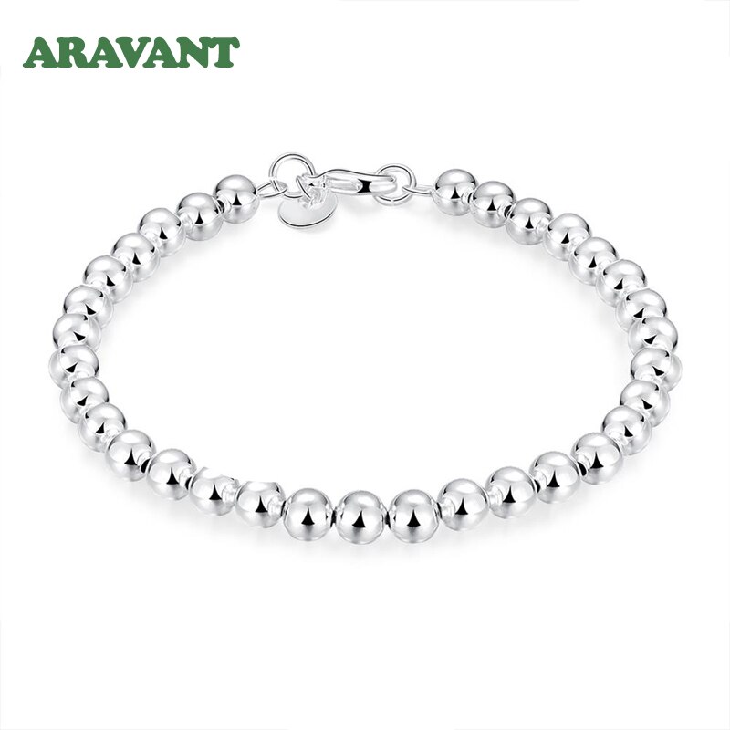 925 Silver Bead Chain Bracelet For Women Silver Jewelry Accessories Wide 4mm 6mm 8mm 10mm