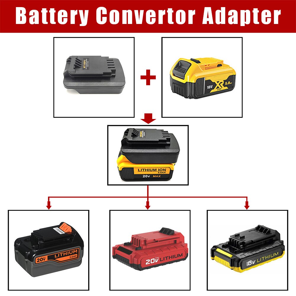 Battery Adapter for Dewalt 18V/20V Lithium Battery Converted to Black&amp;Decker Porter Cable Stanley 18V 20V Battery Tool