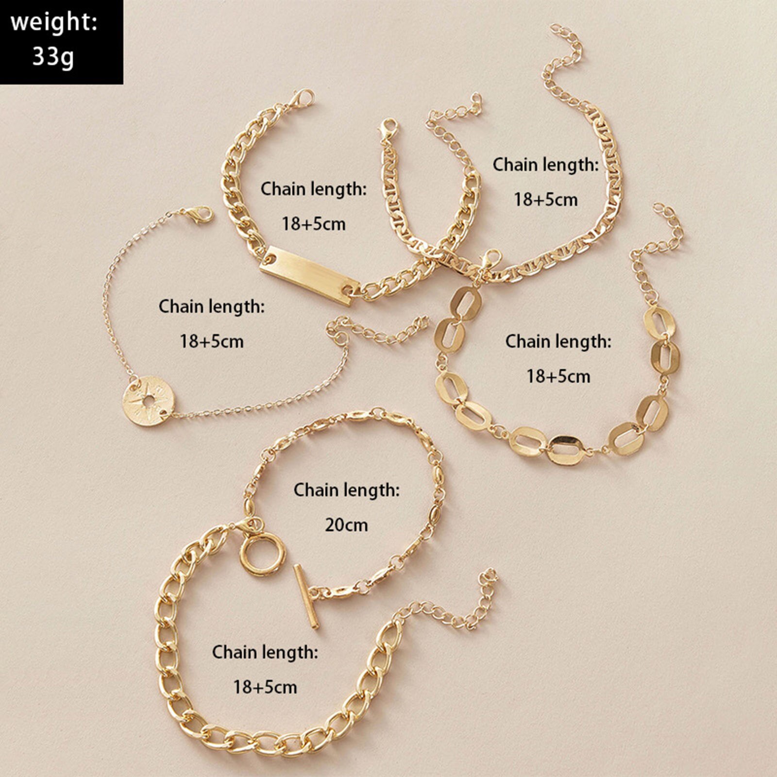 6Pcs Vrouwen Ketting Armbanden Goud Kleur Geometrische Kompas Charms Punk Stijl Armbanden Voor Vrouwen Partij Sieraden