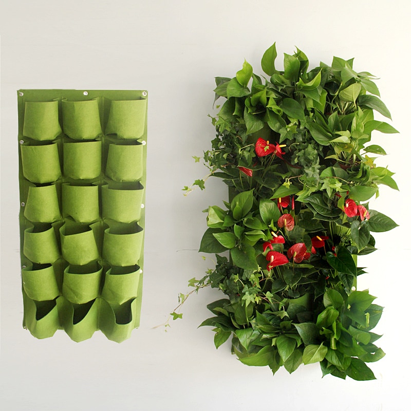 Wanddecoratie bonsai zakken met 81 zakken, groene kweekzakken, plantenbak, verticale tuin, vaas, muurplant, bloempot, winkellogo, decoratie