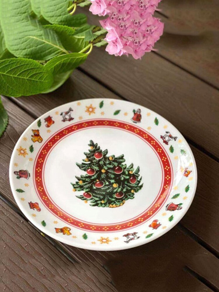 Christmas Salad Plate Festive Dinner Food Plates Ceramic Fruit Tray Christmas Home Decorations Christmas Tableware: 19.5x2cm