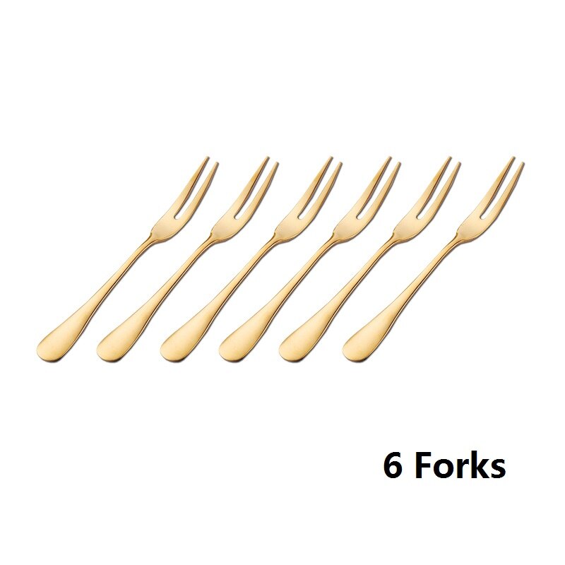 Gyllen kake spade dessert fruktgaffel gullkake spatel i rustfritt stål bestikk salat matbit mini gafler tegaffel servisesett: 6 stk gafler