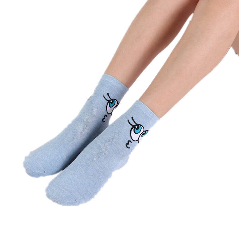 UN Paio di Occhi Belli di Disegno del Tubo Medio Femminile Calzini E Calzettoni Personalità Unica Grandi Occhi Del Fumetto del Cotone Puro delle Donne Calzini E Calzettoni