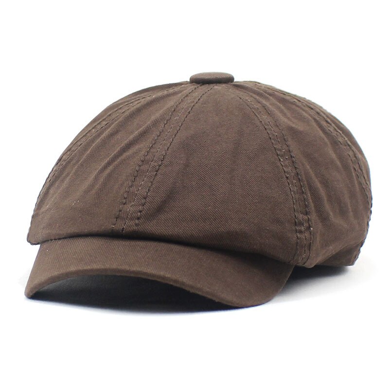 SHOWERSMILE Men Newsboy Cap British Style Brown Solid Octagonal Hat Cotton Men's Beret Casual Autumn Vintage Flat Cap: Auburn