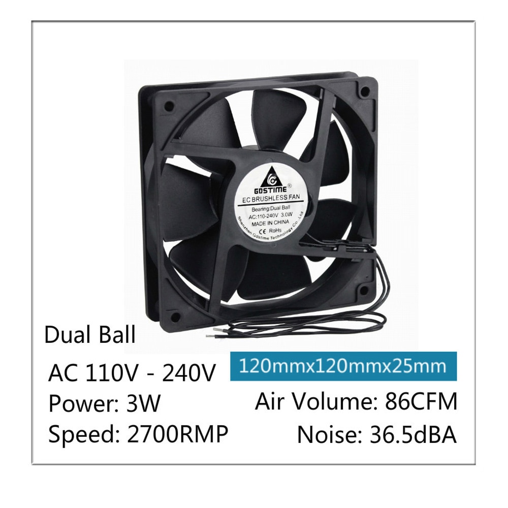 1 stuks 60mm 80mm 90m 120mm ac 110v 220v 240v 3 inch dubbele bal plastic universele koeler pc cpu ventilatoren luchtstroom voor computers