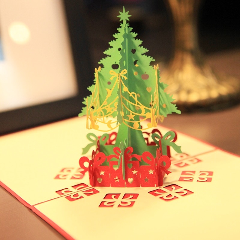 3D Popup Unieke Postkaarten Uitnodigingen Kerstboom Wenskaart Met Envelop Kerstkaarten voor Jaar Festival