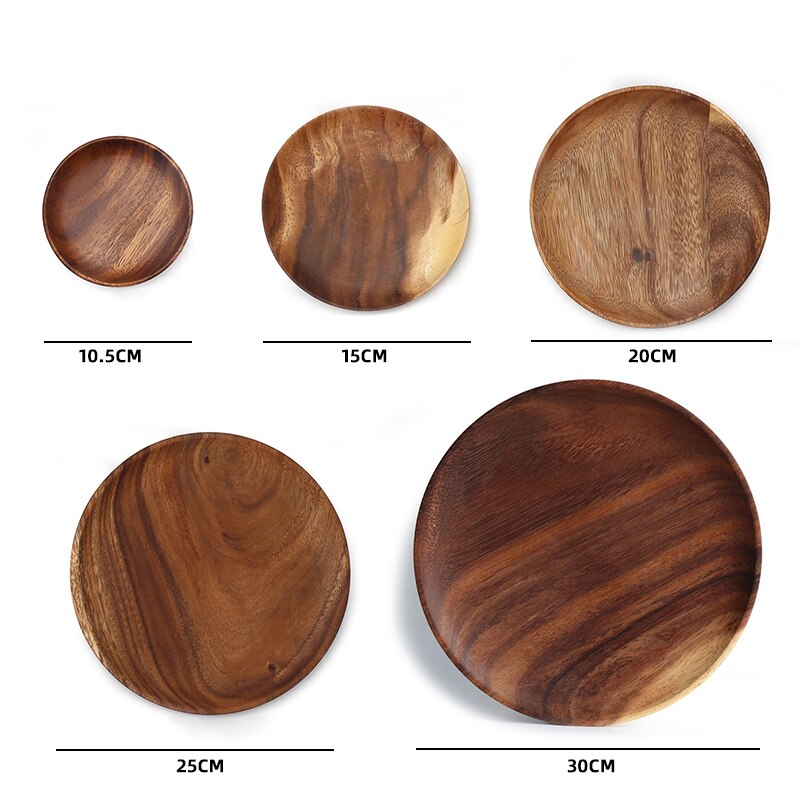 Ronde Massief Houten Plaat Hele Acacia Hout Fruit Gerechten Houten Schotel Thee Dienblad Dessert Diner Ontbijt Plaat Keuken Servies