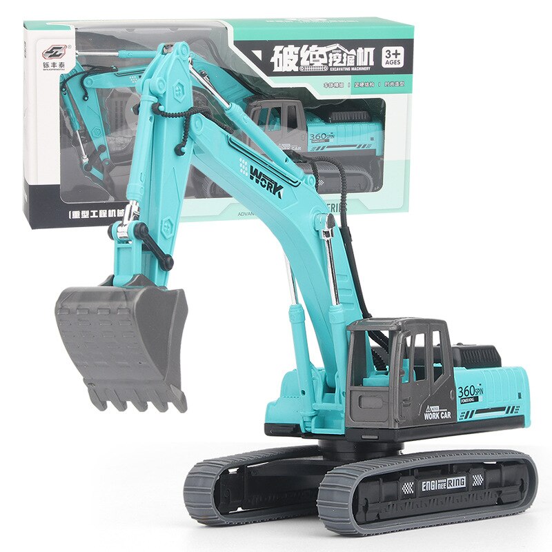 Inertia Excavator Model Engineering Vehicle Children Toy: Cyan