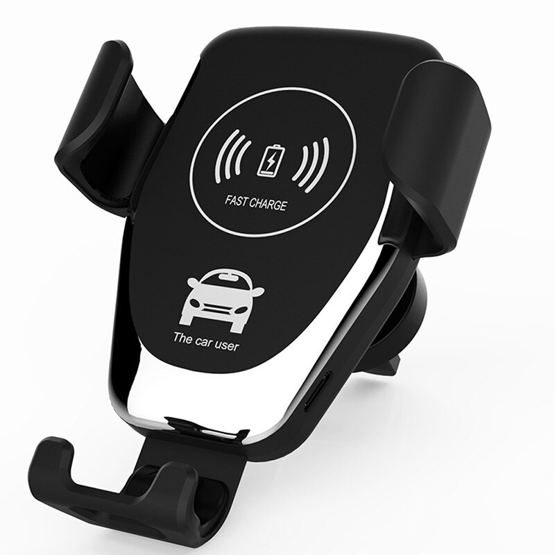 Cargador inalámbrico rápido Qi para coche, soporte inteligente de teléfono para coche, para iPhone XS Max XR X Samsung S10 S9: Black Charger