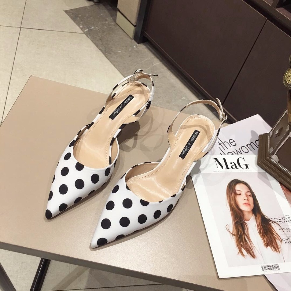 Sandalias de lunares para mujer Zapatos de tacón alto delgados con tiras traseras sandalia zapatos de verano para mujer Zapatillas de playa