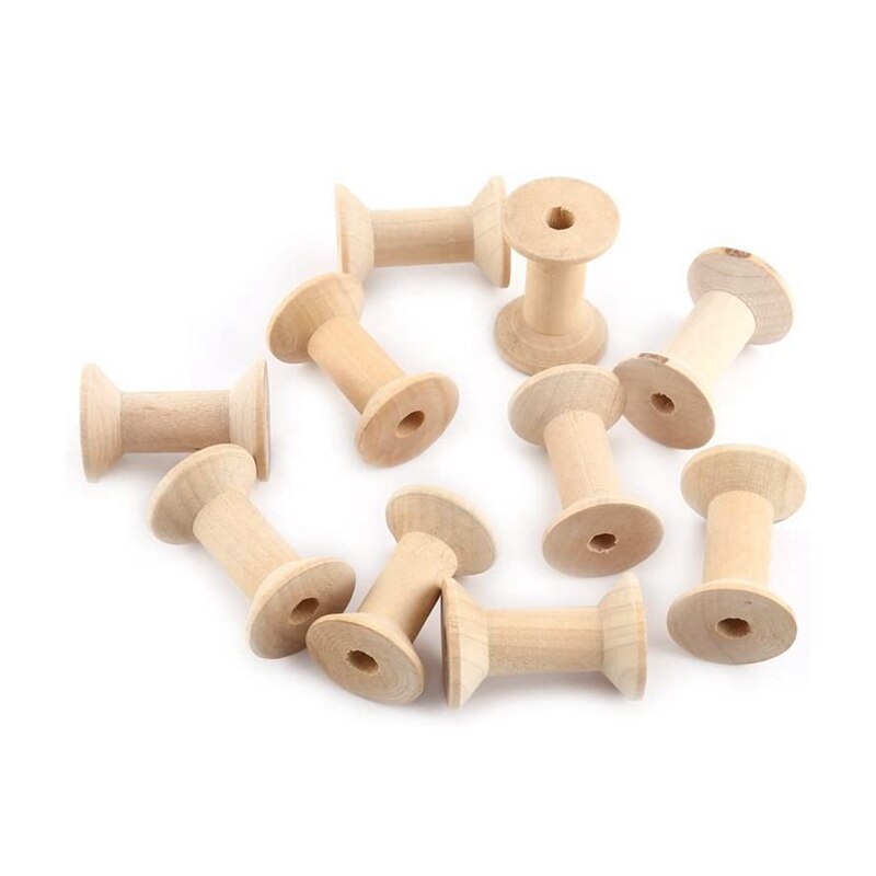 Pack of 10 Pieces of Wooden Empty Spools Empty Spools of Natural Metal Wire Braided Spools Wood 47 mm x 31 mm