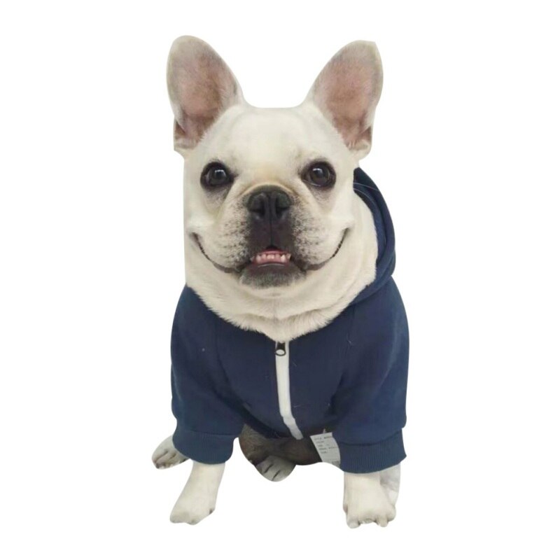 Enfärgad hund dragkedja tröja kappa mörkblå gul sällskapsdjur hund kläder huvtröja mjuk bomull hund kläder små stora storlekar blixtlås rock: Dl / M