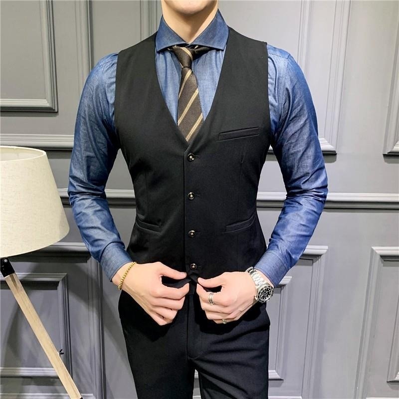 Men's Classic Formal Business Slim Fit Chain Dress Vest Suit Tuxedo Waistcoat Mens Wedding Vest
