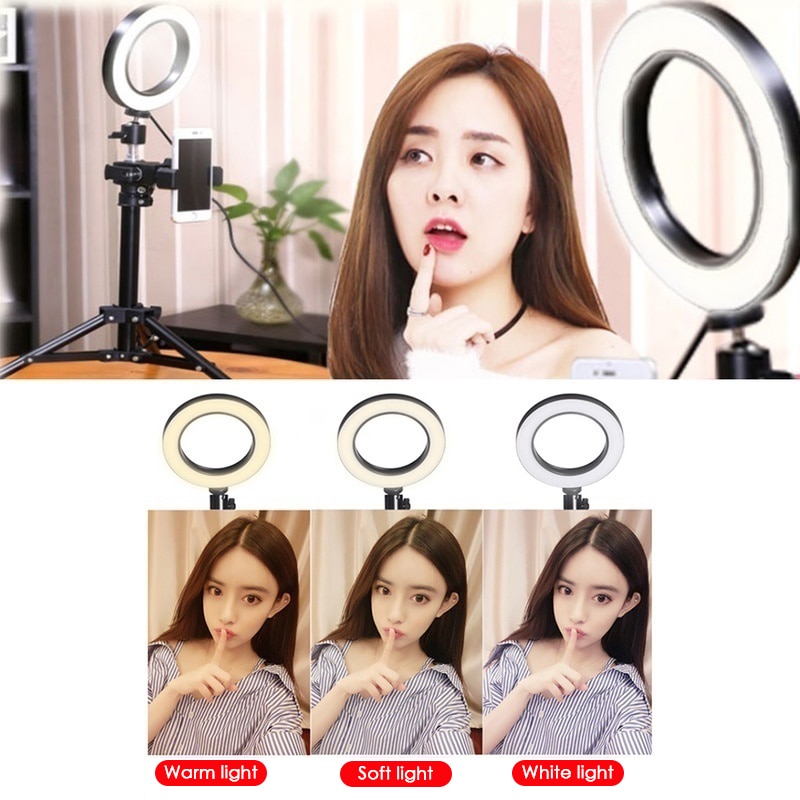 16cm Ring Light With Stand - Rovtop LED Selfie Light Ring Aro De Luz Para Celular Tripod Phone Holder Live Video Photography