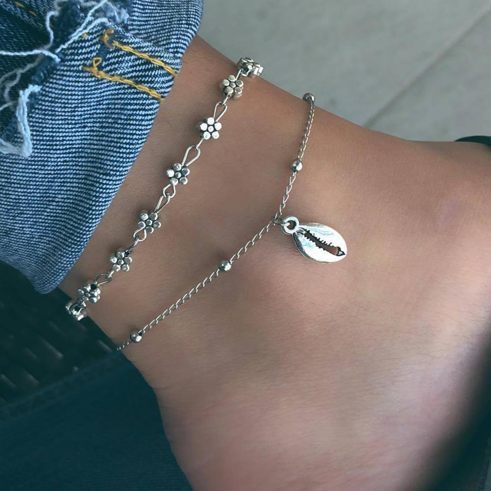 Mode Kleurrijke Kralen Enkelbandje Porceleinslak Shell Enkelbanden Voor Vrouwen Armband Op De Been Goud Zilver Kleur Boho Enkelbandje Voet sieraden