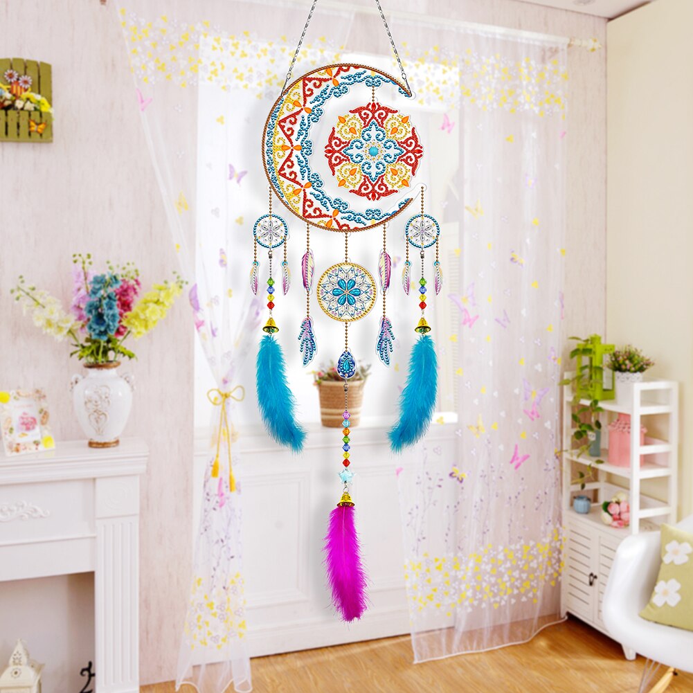 Exquisite Feather Dream Catcher Wind Chime DIY Diamond Painting 5d Shaped Diamond Embroidery Tassel Window Wall Decor Decor
