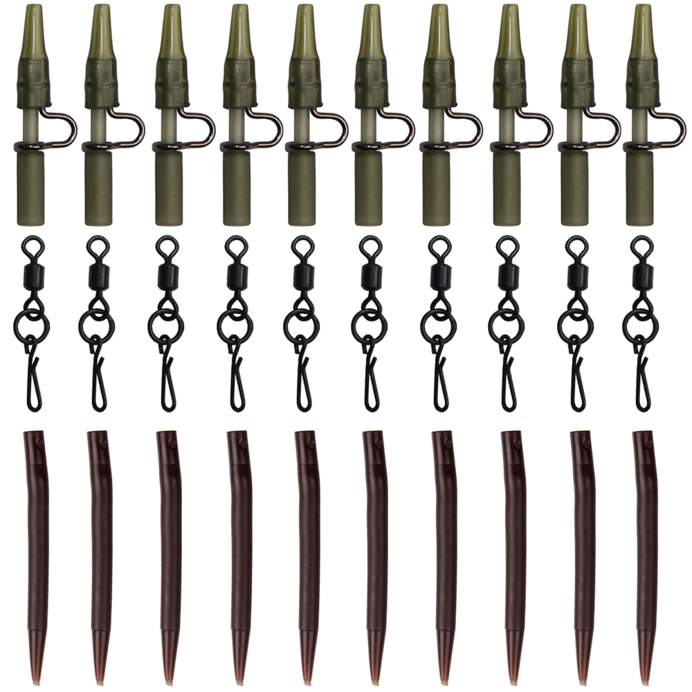 30Pcs Carp Fishing Tackle Kit Anti Tangle Sleeves Heavy Duty Lead Clip And Fishing Rolling Swivels With Quick Change Snap Rigs