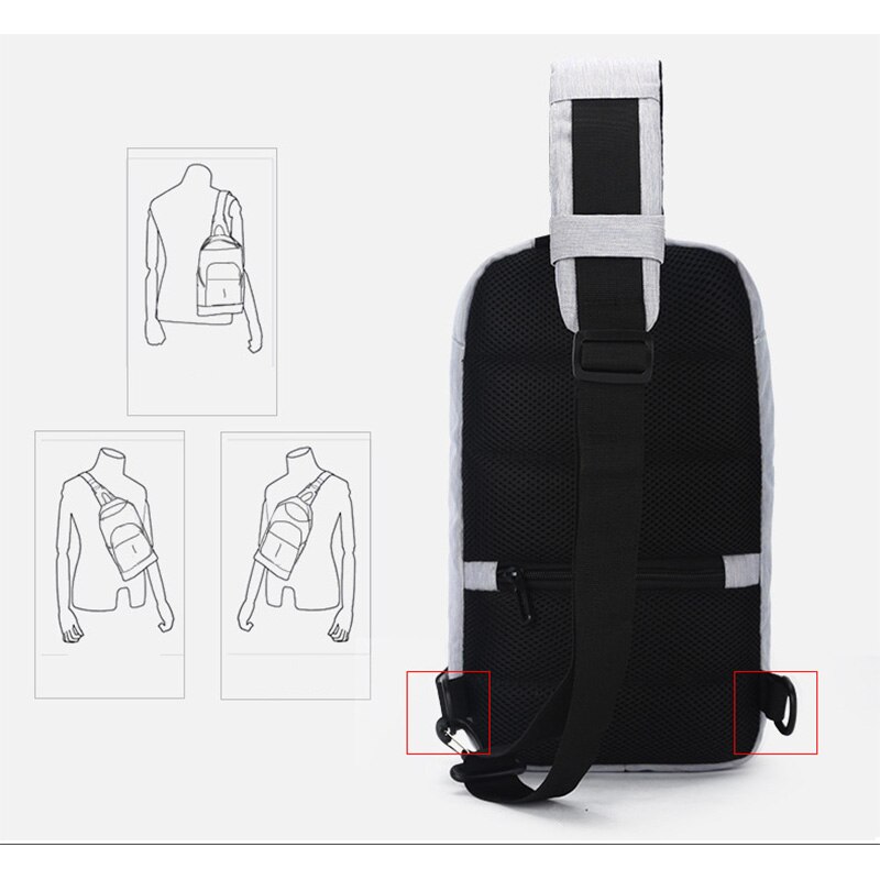 Sac à bandoulière imperméable pour hommes, sac de poitrine Anti-vol avec Interface USB de grande capacité, sacoche masculine