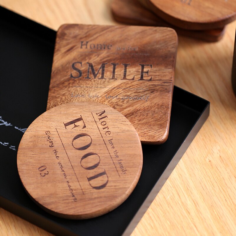 3 uds posavasos de taza cuadrado redondo posavasos madera bebida vaso aislante de calor estera de madera posavasos para taza Mesa mantel accesorios de cocina
