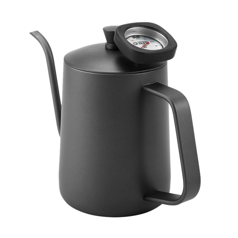Botique-600Ml Stainless Steel Coffee Kettle Gooseneck Spout Teapot with Thermometer: Black