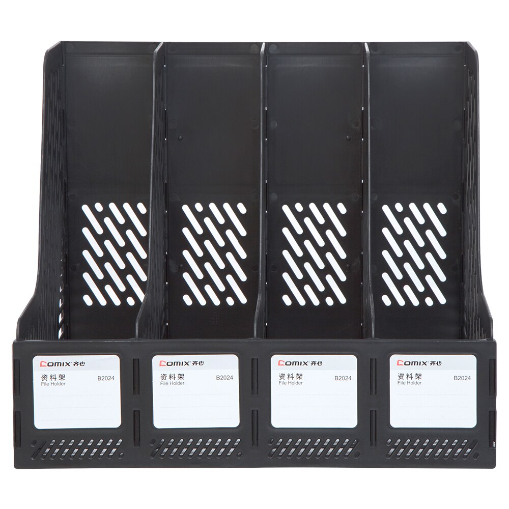 Comix Magazine Holder, 4 Compartments File Holder Desktop File Sorter Document Divider Organizer Box, B2024 (Black)