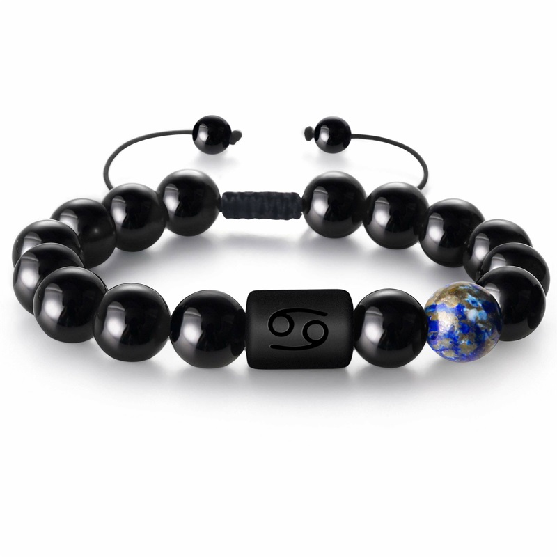 8mm naturlige svarte onykssteiner stjernetegn armbånd horoskop armbånd for kvinner menn vennskapssmykker: Lysegult gullfarge