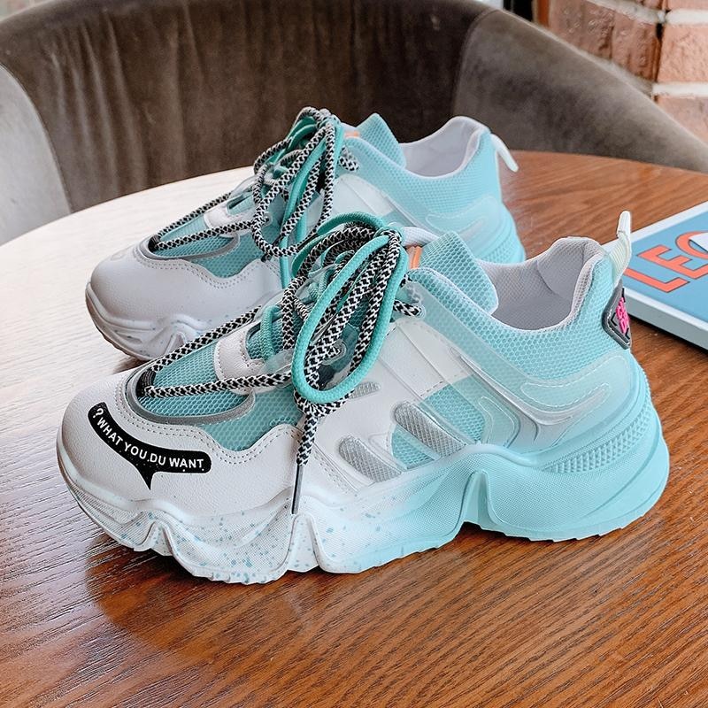 Sneakers dames schoenen blauw oranje mesh casual schoenen dames sneakers veterschoenen platform sneakers dames vulkaniseren schoenen: Blauw / 40