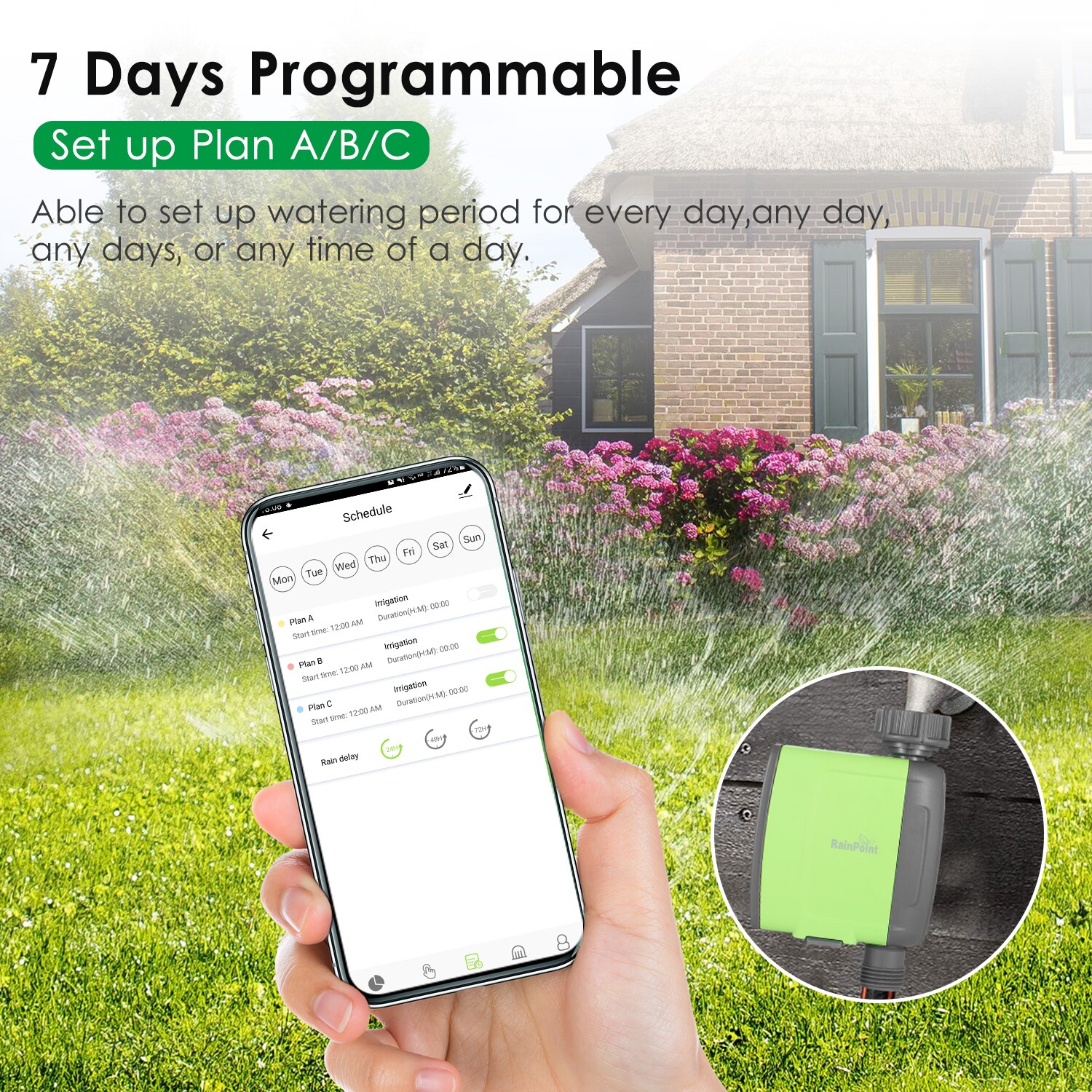 Programmable BT Water Timer Hose Faucet Timer Outdoor Battery Operated Water Flow Meter Automatic Watering Sprinkler System