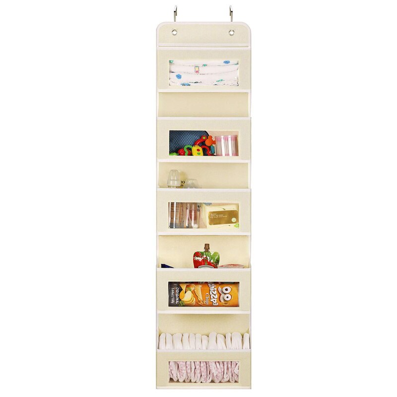 Yaapeet Over The Door Pocket Organizer Hanging Closet Clear Window Storage Bag with Mental Hook Children Nursery Closet Home: Beige