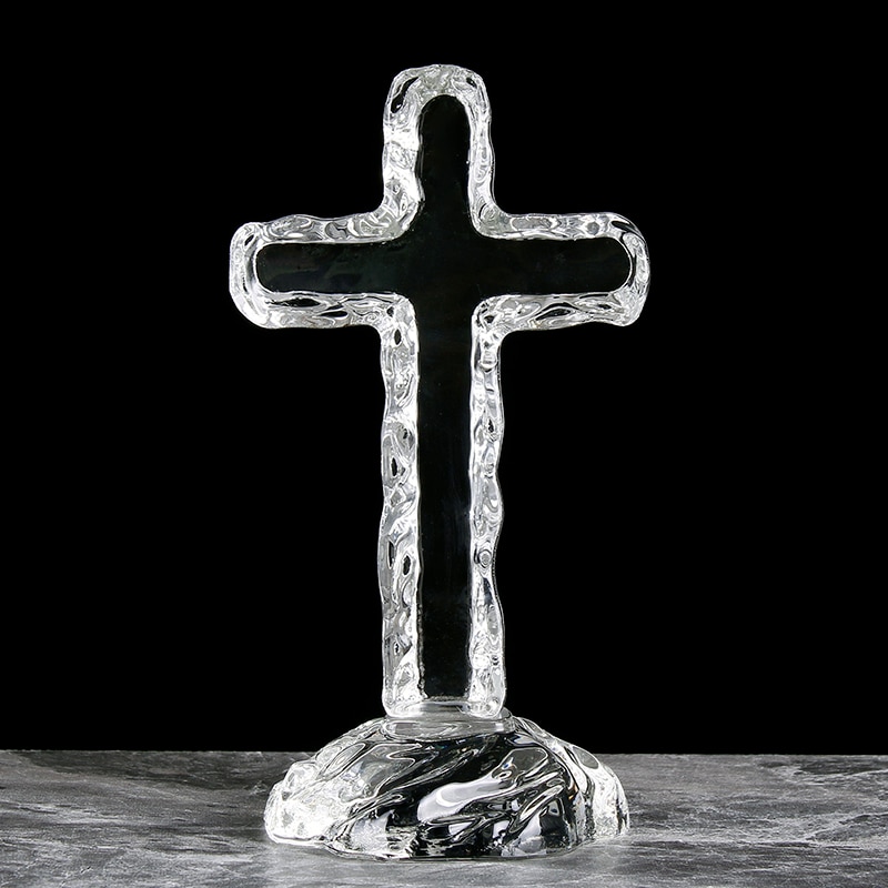 Estatua de cristal de Jesús, Cruz católica, oración religiosa, decoración de Iglesia, bautizo, recuerdos de Bautismo