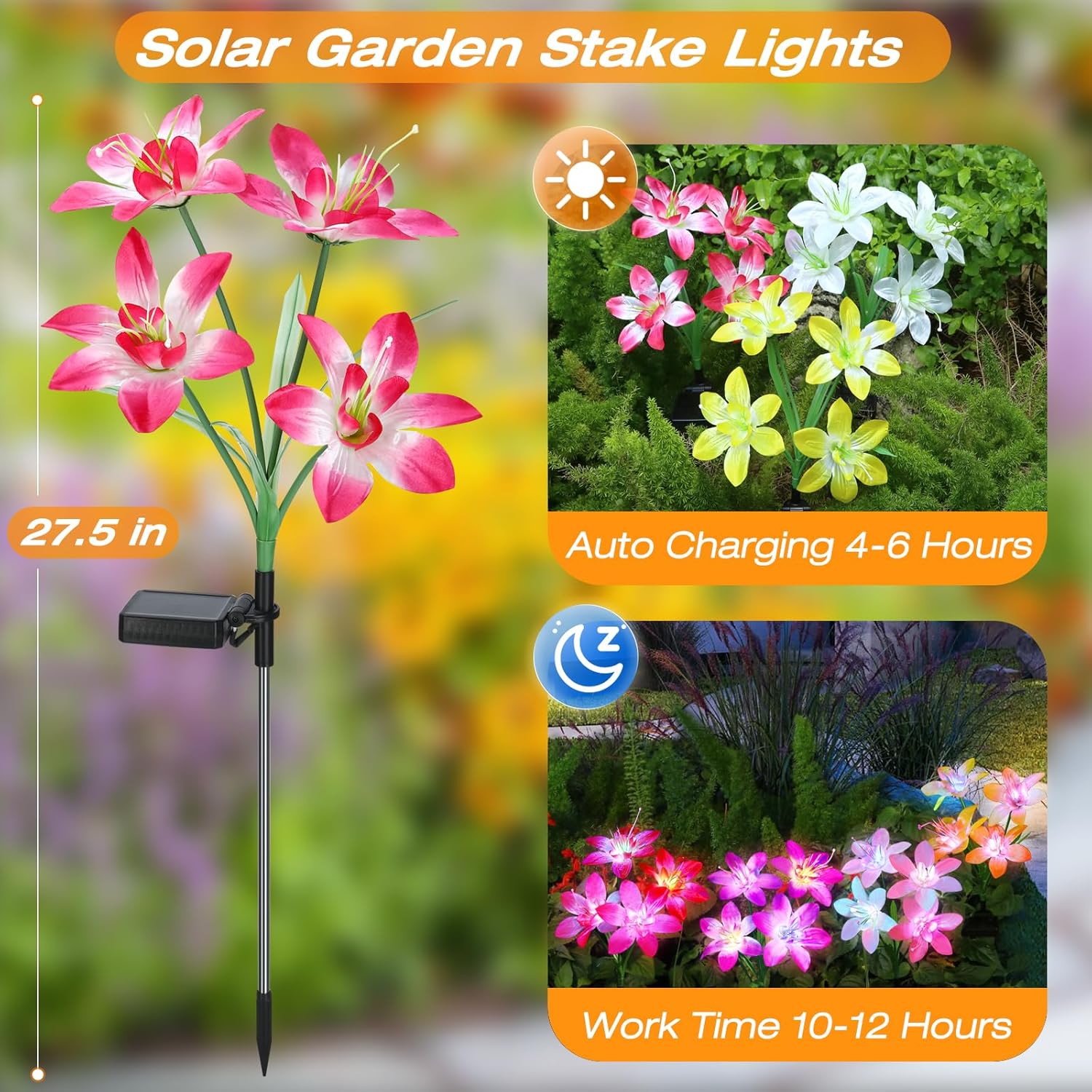 Luces solares para jardín al aire libre, gradiente de arco iris, 4 cabezales, luces LED grandes para césped, luces decorativas impermeables para patio y terraza