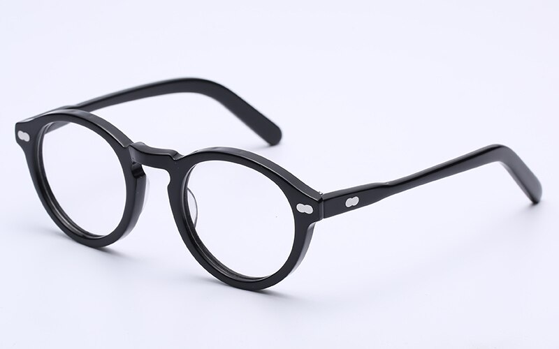 Små runde optiske briller stel mænd kvinder johnny depp briller computer gennemsigtig brille mærke acetat vintage stil: Sort