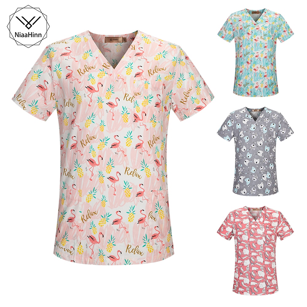 sommer Casual Frauen Pflege Scrubs Tops T Shirt Tasche Kurzarm V-ausschnitt Frauen Scrubs Krankenschwester Uniform Tops Frauen Kleidung