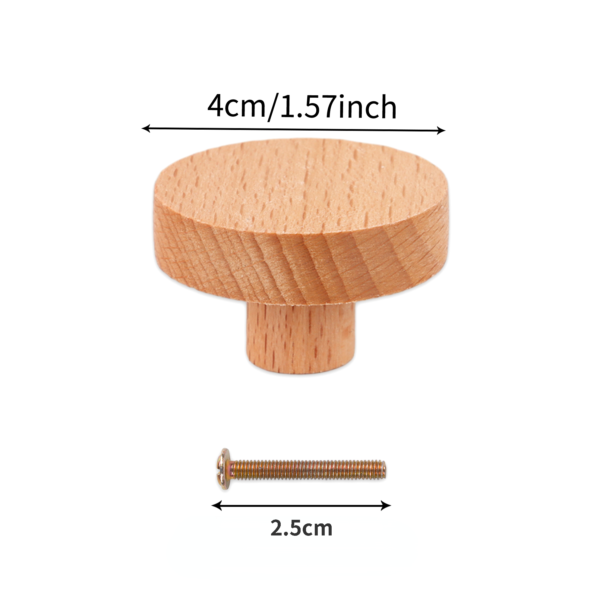 Round Wooden Cabinet Knobs Wood cupboard Furniture Wardrobe Drawer Pulls Handles with Screws for Wardrobe Dresser Closet