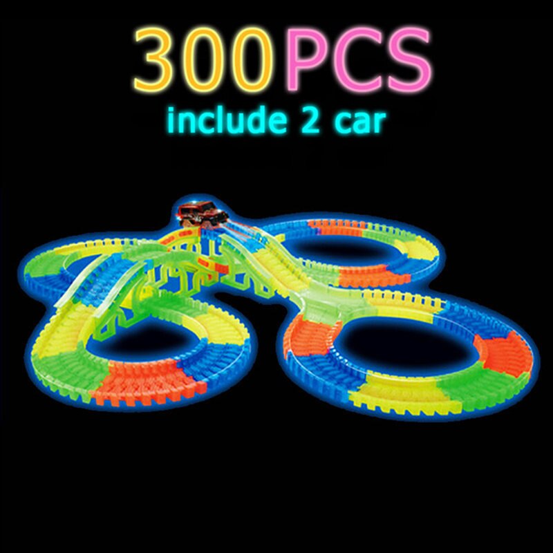 Railway Magical Glowing Flexible Track Car Toys Children Racing Bend Rail Track Led Electronic Flash Light Car DIY Toy Kids