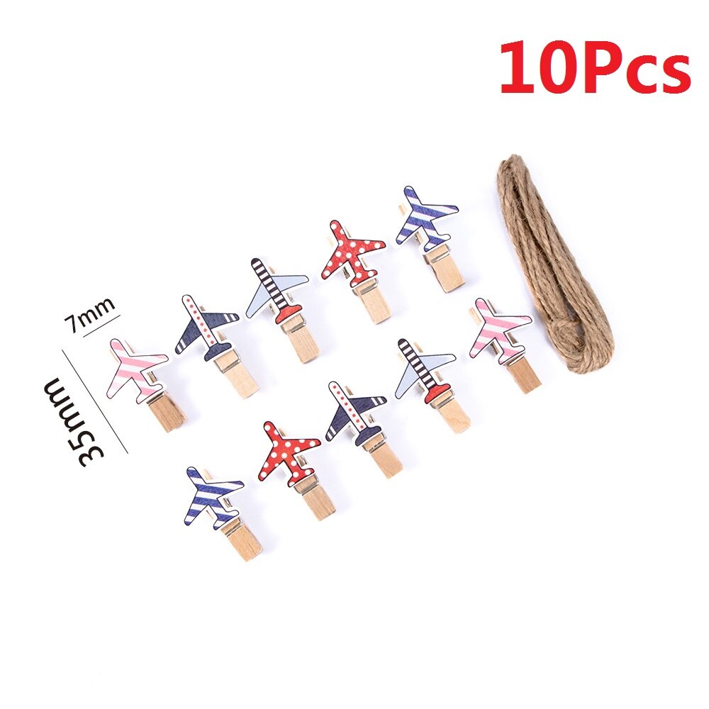 10 unids/pack de dibujos animados lindo avión Clips de madera foto manualidades de papel bricolaje Clips decorativo pinza suministros de oficina: 10Pcs