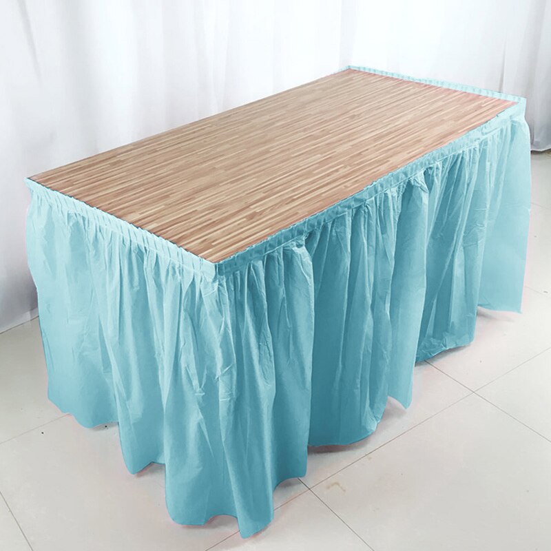 Solid Color Disposable Plastic Table Skirt Baby Shower Birthday Party Outdoor Wedding Party Table Skirt Table Decoration: light blue