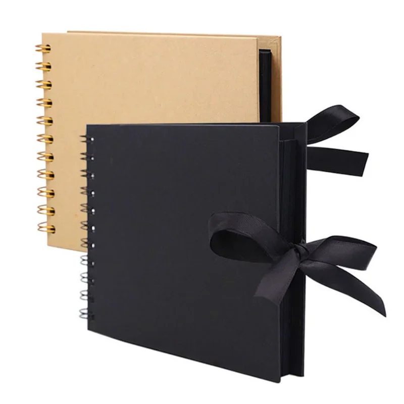 DIY Bowtie Ribbon Scrapbook Craft Photo Picture Memory Book, Kraft Paper, Black Cardboard, 30/80 Pages