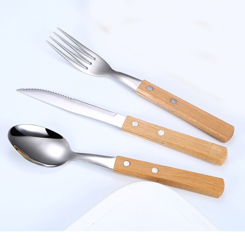 Silverware Set 304 stainless Wooden Handle Eco Friendly Cutlery Set Tableware Forks And Spoon Set Zero Waste Kitchen Supplies