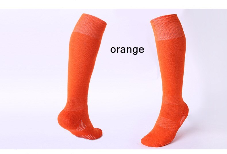 Kinderen Professionele Sport Voetbal Sokken Pure Kleur Kniehoge Jongen Meisjes Ontgeuringseffect Handdoek Voetbal Compressie Sok Voor Kinderen: orange
