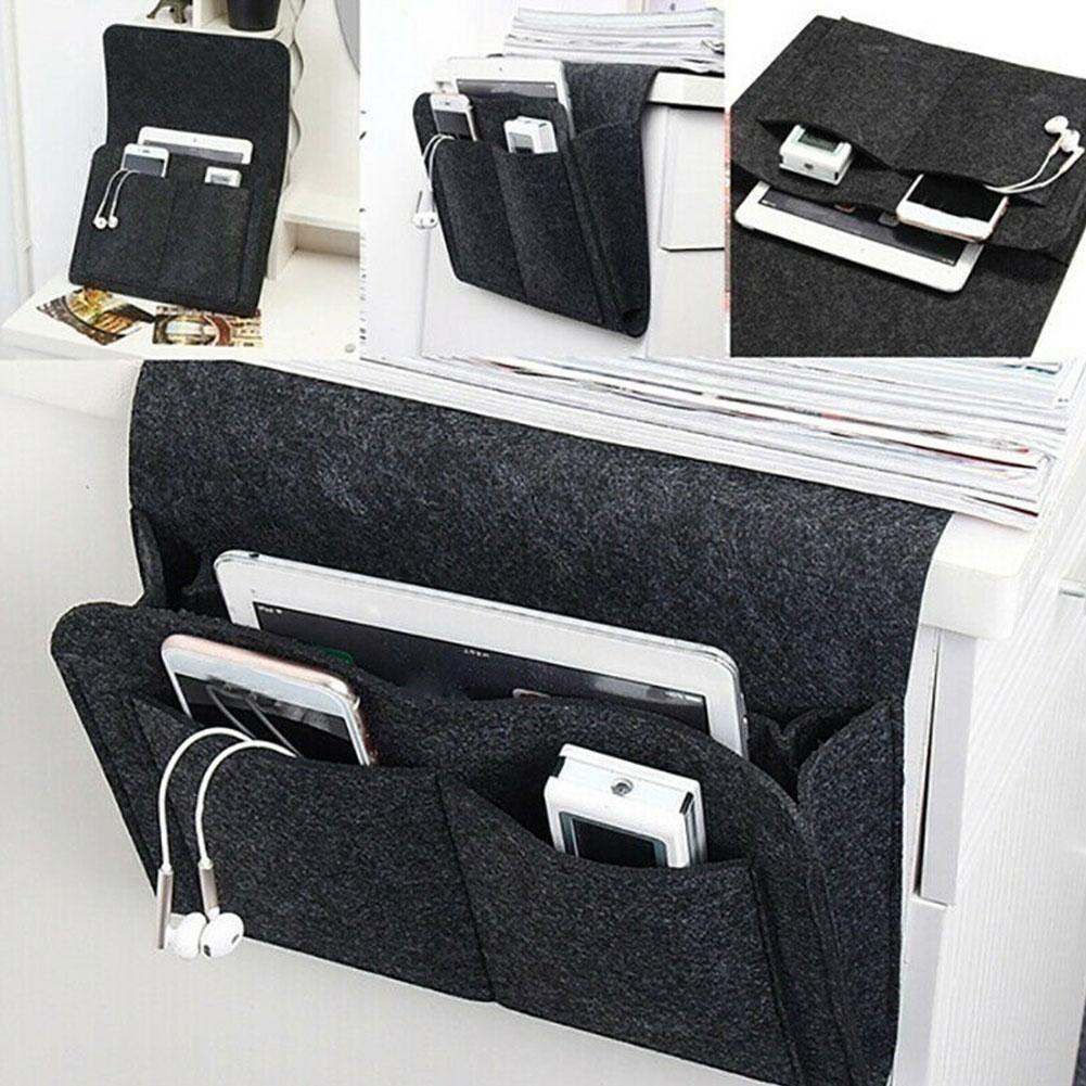 Bed Side Storage Bag Felt Bed Sofa Side Pouch Remote Bedside Organizer Hanging Caddy Holder Pockets Storage Control Bed Pocket